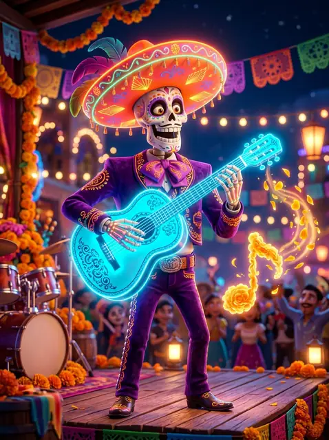 Calavera Carlos playing guitar